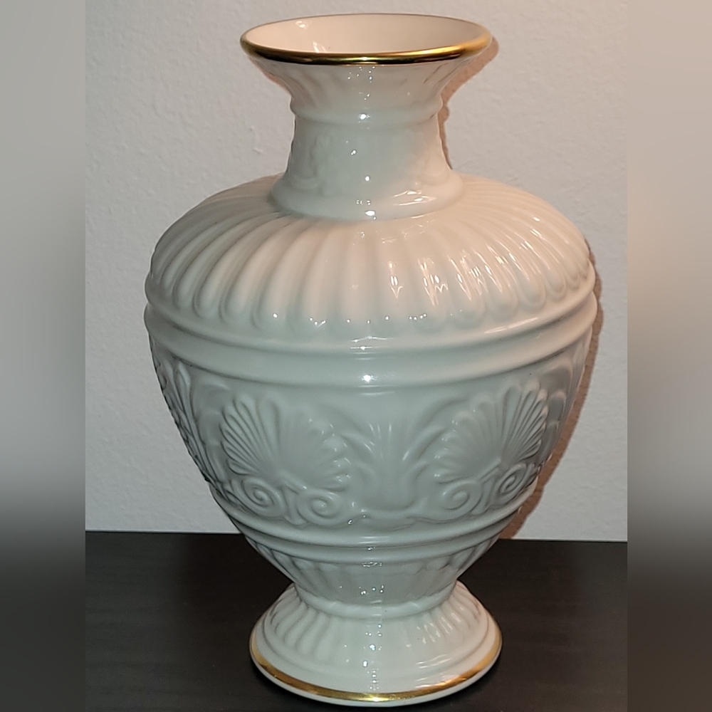 Vintage LENOX Athenian Collection Embossed Cream Vase with Gold Trim